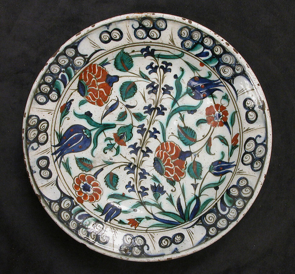 Dish, Stonepaste; painted and glazed 