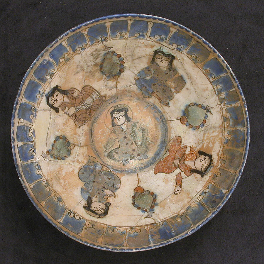 Bowl, Stonepaste; stain and overglaze painted (so-called mina'i) 