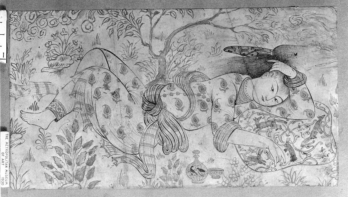 Reclining Figure, Ink, watercolor, and gold on paper