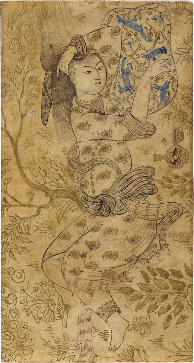 Reclining Figure, Ink, watercolor, and gold on paper