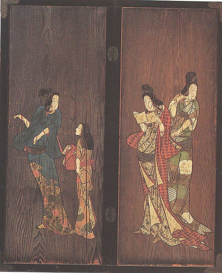 Courtesans, Two (separate) sliding panels with paintings; mineral pigments on cedar, Japan 
