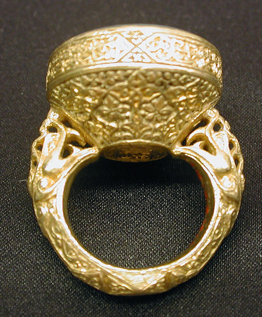 Seal Ring with Inscription, Gold, cast and chased; nephrite, carved