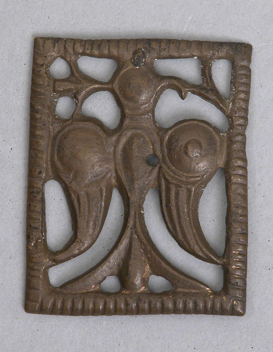 Appliqué Plaque with a Standing Eagle, Brass; cast, gilded