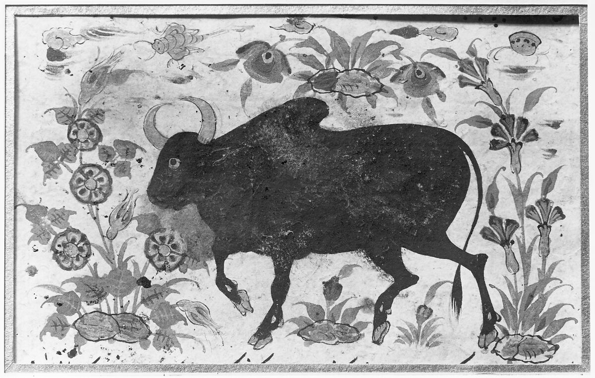 "A Bull", Folio from a Dispersed Nuzhatnama-i ‘Ala’i of Shahmardan ibn Abi’l Khayr, Shamardan ibn Abi 'l Khayr (Iranian, active late 11th–early 12th century), Ink, opaque watercolor, and gold on paper