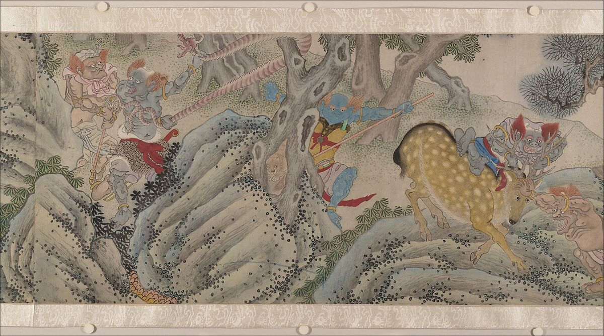 Searching the Mountains for Demons, Zheng Zhong (Chinese, active ca. 1612–48), Handscroll; ink and color on paper, China