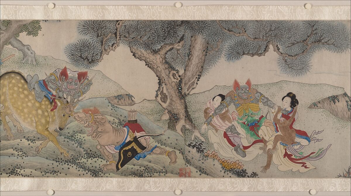 Searching the Mountains for Demons, Zheng Zhong (Chinese, active ca. 1612–48), Handscroll; ink and color on paper, China