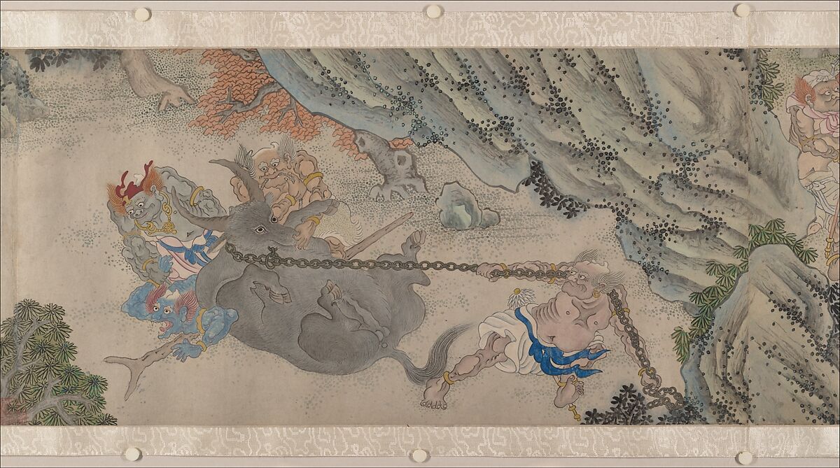 Searching the Mountains for Demons, Zheng Zhong (Chinese, active ca. 1612–48), Handscroll; ink and color on paper, China