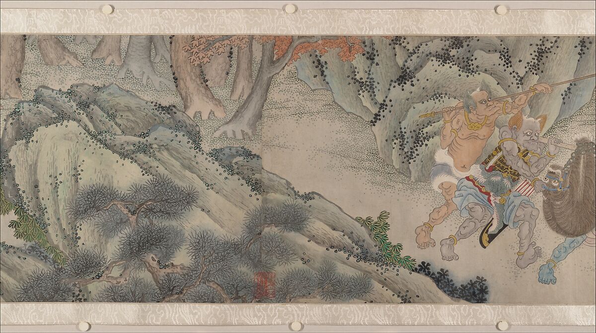 Searching the Mountains for Demons, Zheng Zhong (Chinese, active ca. 1612–48), Handscroll; ink and color on paper, China
