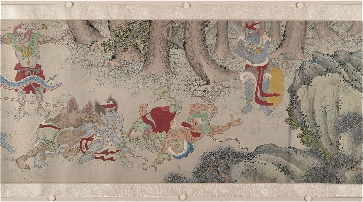 Searching the Mountains for Demons, Zheng Zhong (Chinese, active ca. 1612–48), Handscroll; ink and color on paper, China