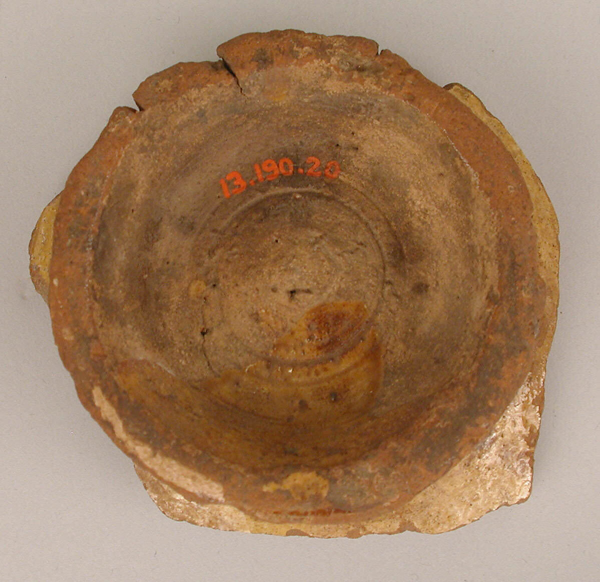 Ceramic Fragment, Earthenware; incised decoration through a white slip and coloring under transparent glaze
