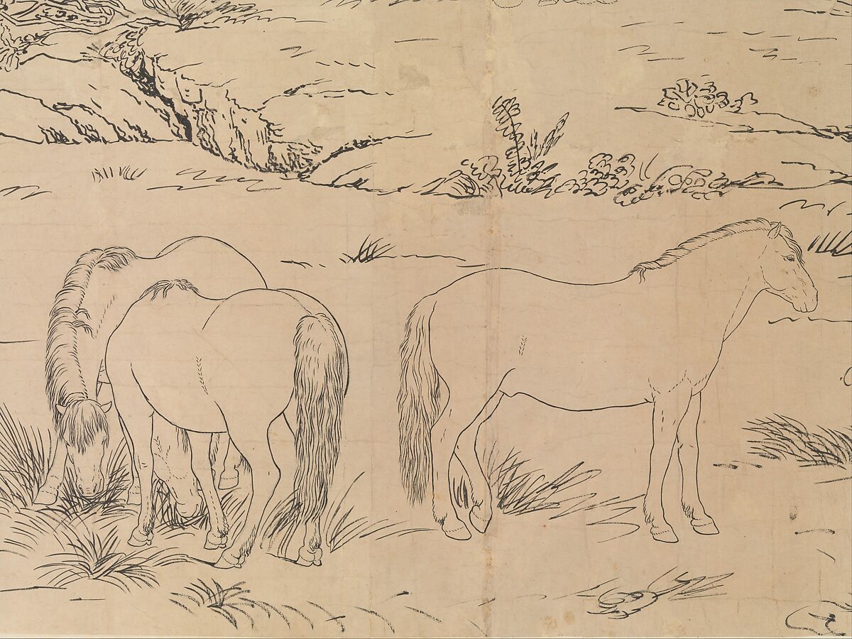 One Hundred Horses, Giuseppe Castiglione (Italian, Milan 1688–1766 Beijing), Handscroll; ink on paper, China 