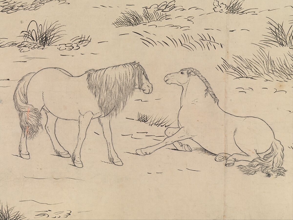 One Hundred Horses, Giuseppe Castiglione (Lang Shining 郎世寧) (Italian, Milan 1688–1766 Beijing), Handscroll; ink on paper, China