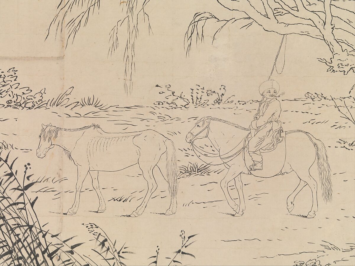One Hundred Horses, Giuseppe Castiglione (Lang Shining 郎世寧) (Italian, Milan 1688–1766 Beijing), Handscroll; ink on paper, China