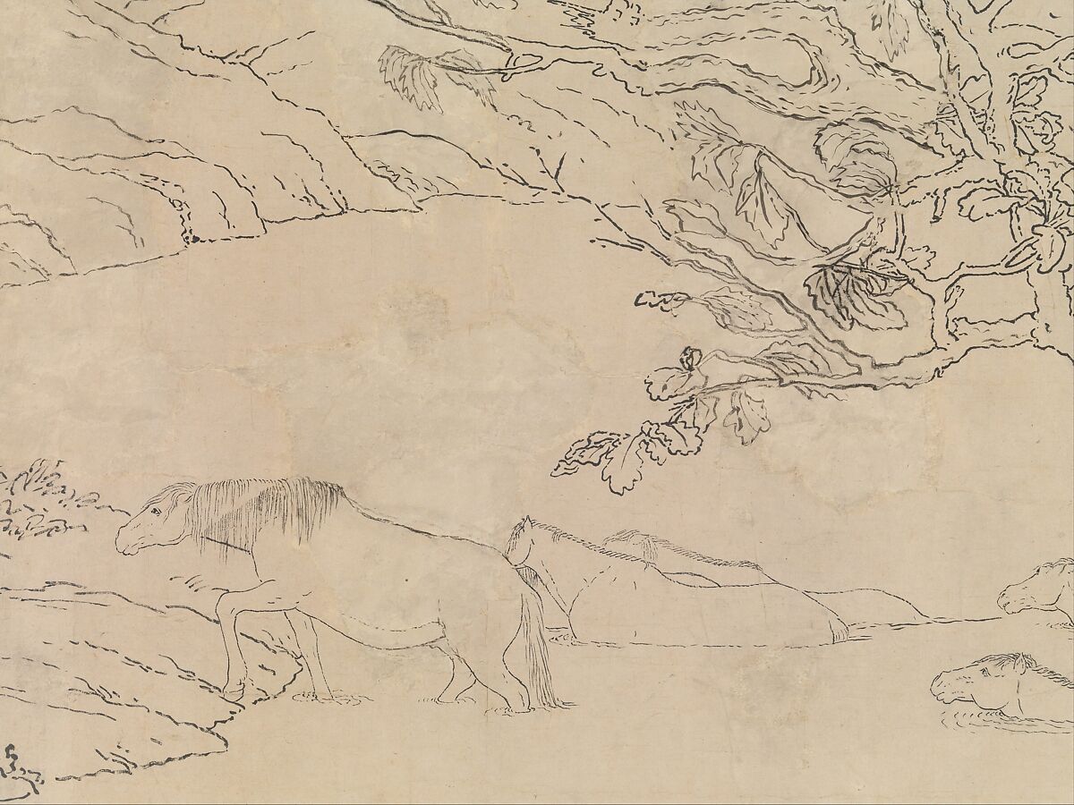 One Hundred Horses, Giuseppe Castiglione (Lang Shining 郎世寧) (Italian, Milan 1688–1766 Beijing), Handscroll; ink on paper, China