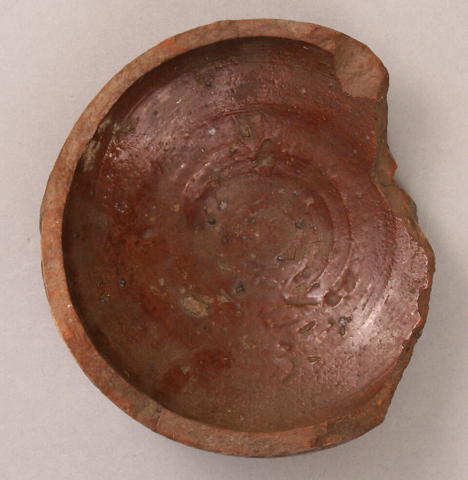 Fragment of a Bowl, Earthenware; incised decoration through white slip and coloring under transparent glaze