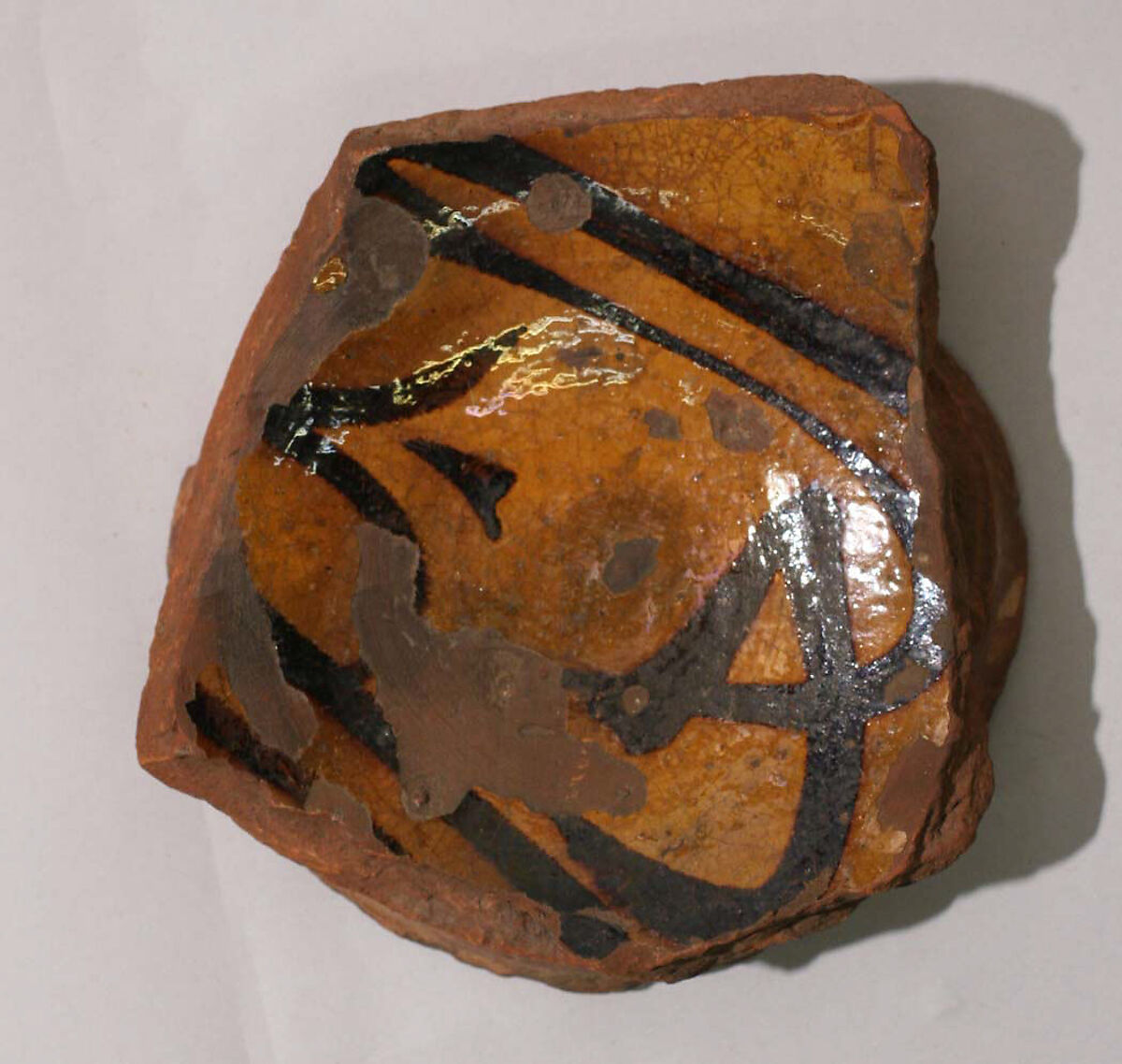 Fragment, Earthenware; slip-painted under transparent glaze 