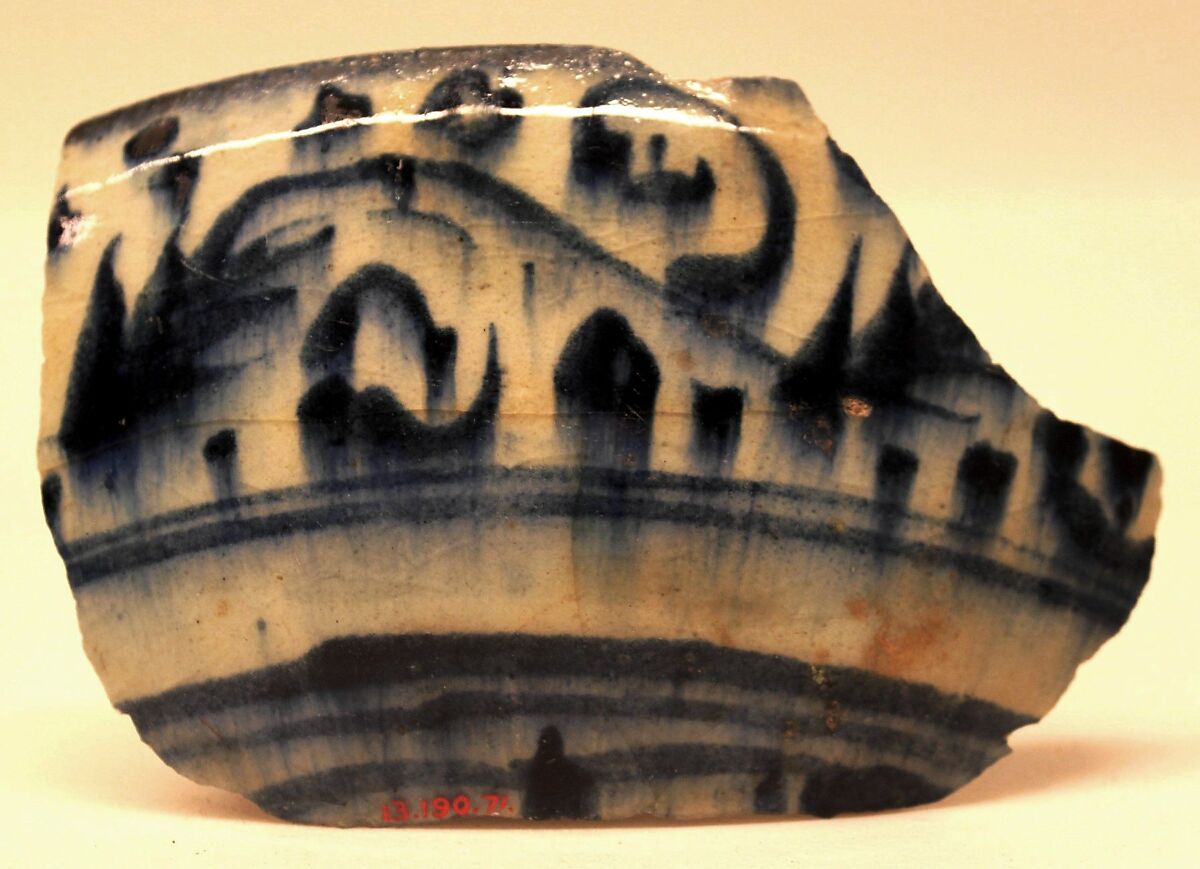 Ceramic Fragment, Stonepaste; underglaze painted under colorless glaze