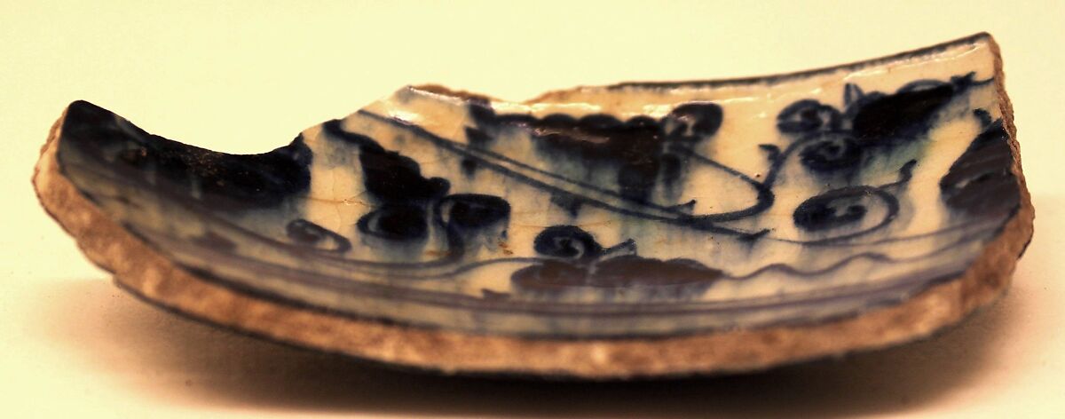 Ceramic Fragment, Stonepaste; underglaze painted under colorless glaze