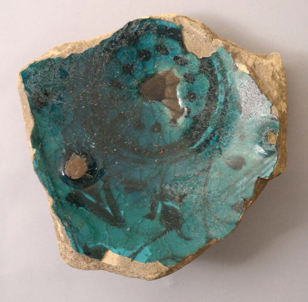 Fragment of Bowl, Stonepaste; underglaze painted under turquoise glaze