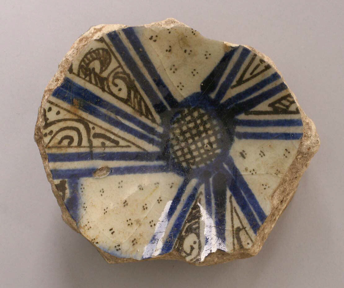 Ceramic Fragment, Stonepaste; polychrome painted under transparent glaze 