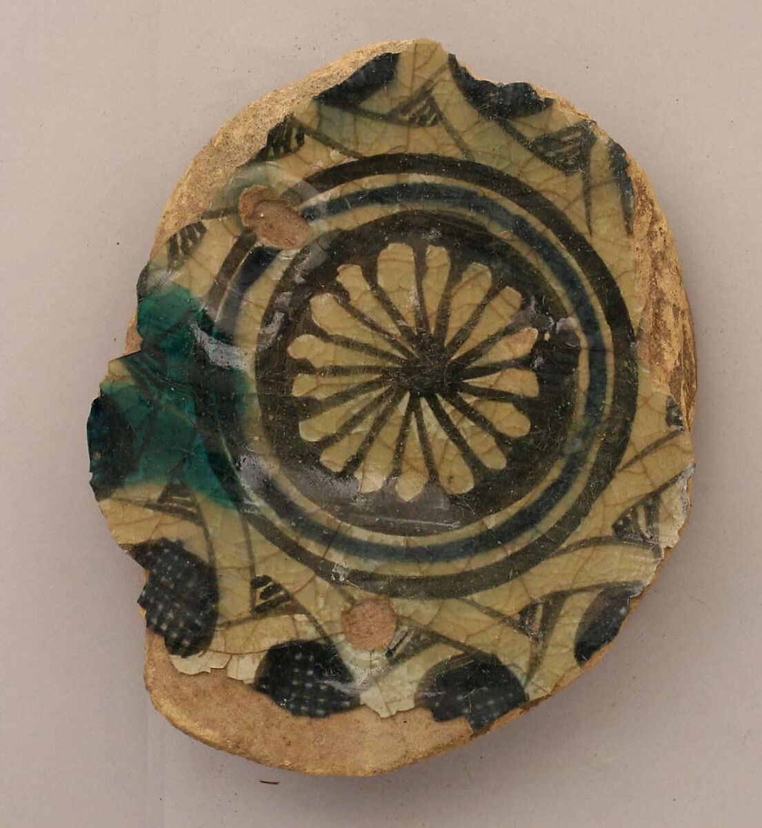 Fragment of a Dish, Stonepaste; polychrome underglaze painted under colorless glaze 