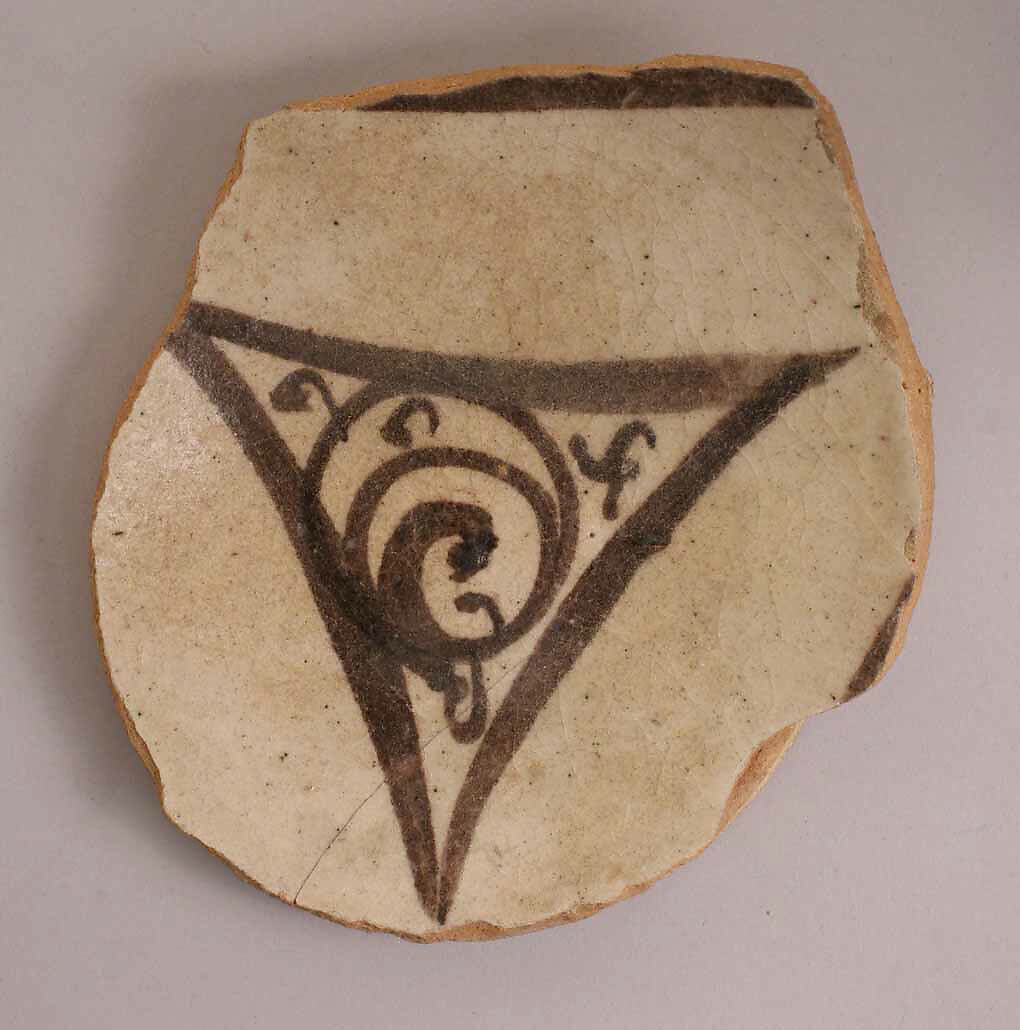 Fragment of Dish, Earthenware; slipped, underglaze painted under colorless glaze 