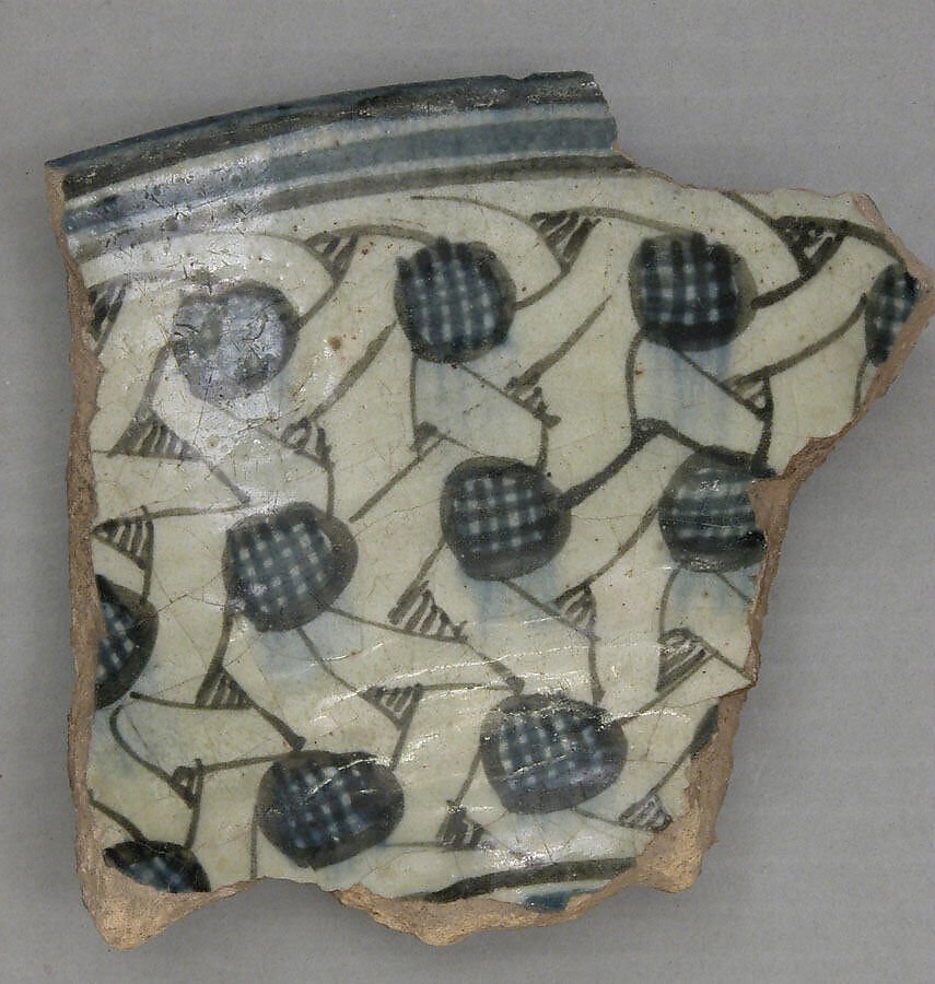 Fragment of a Dish, Stonepaste; painted under transparent glaze 