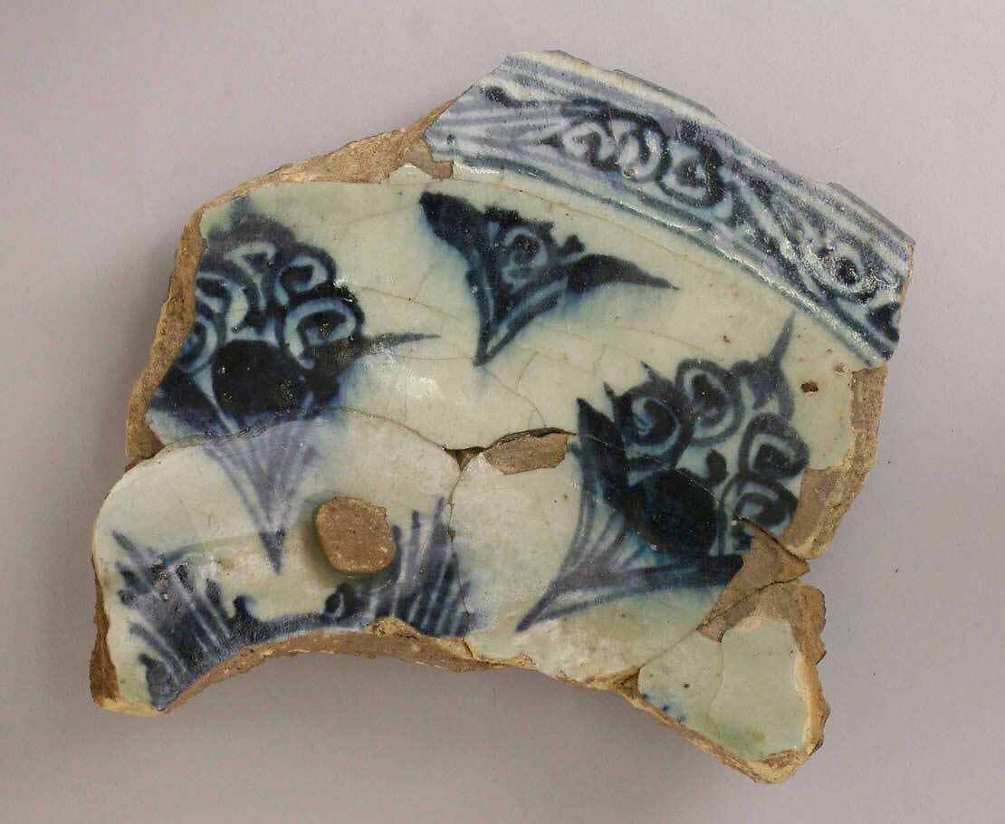 Ceramic Fragment, Stonepaste; painted with blue under transparent glaze 
