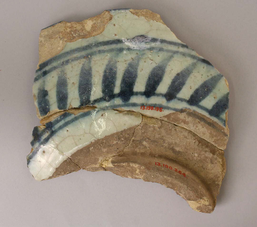 Ceramic Fragment, Stonepaste; painted with blue under transparent glaze
