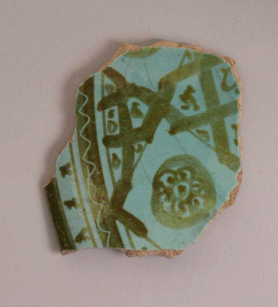 Fragment of Dish, Earthenware; glazed and luster-painted with scratches on the luster 