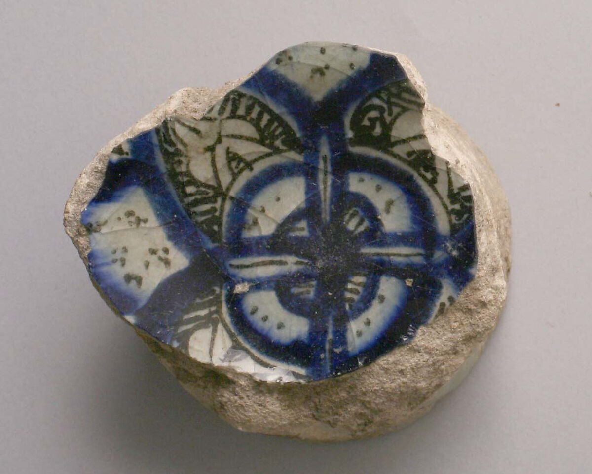 Ceramic Fragment, Stonepaste; polychrome painted under transparent glaze 