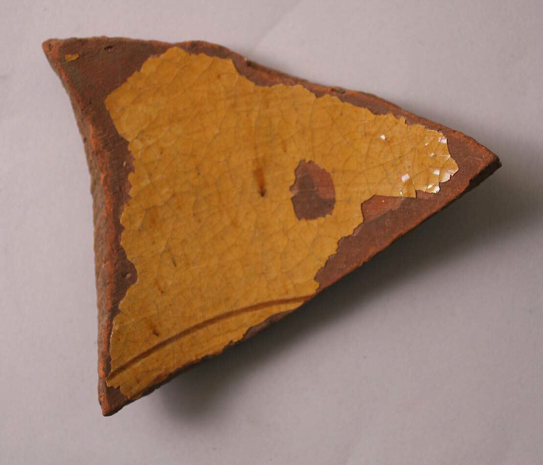 Ceramic Fragment, Earthenware; incised decoration through white slip and coloring under transparent glaze 