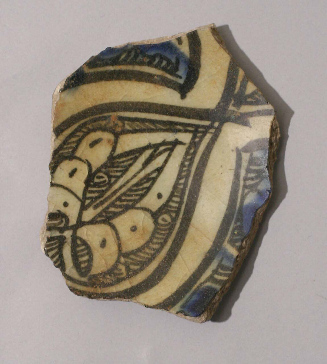 Ceramic Fragment, Stonepaste; polychrome underglaze painted under colorless glaze 