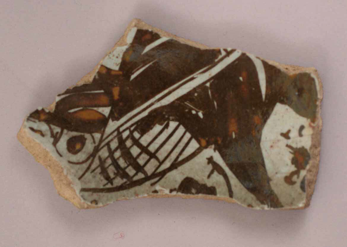 Fragment of Dish, Stonepaste; glazed and luster-painted 