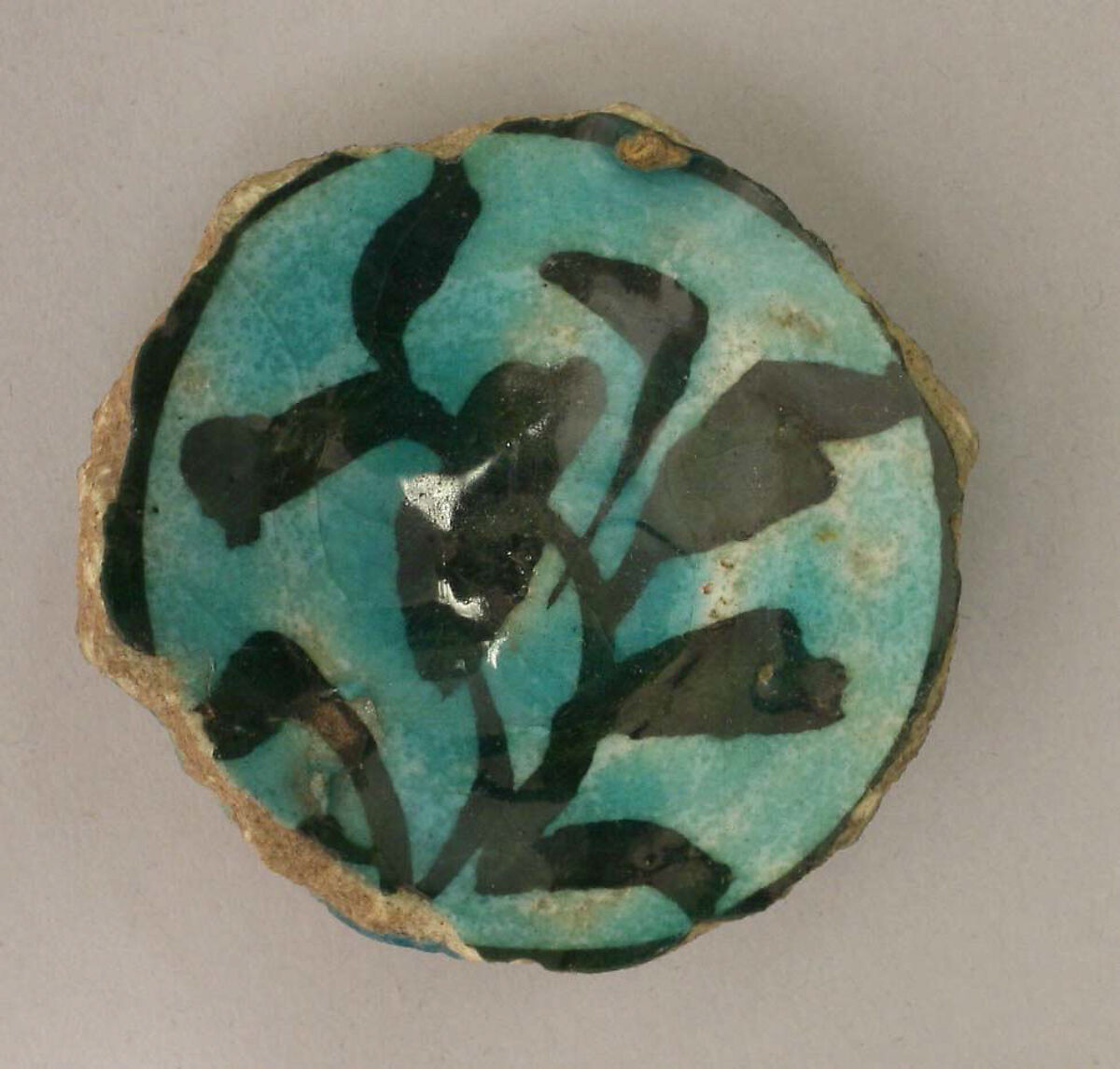 Fragment of Dish, Stonepaste; underglaze painted under turquoise glaze 