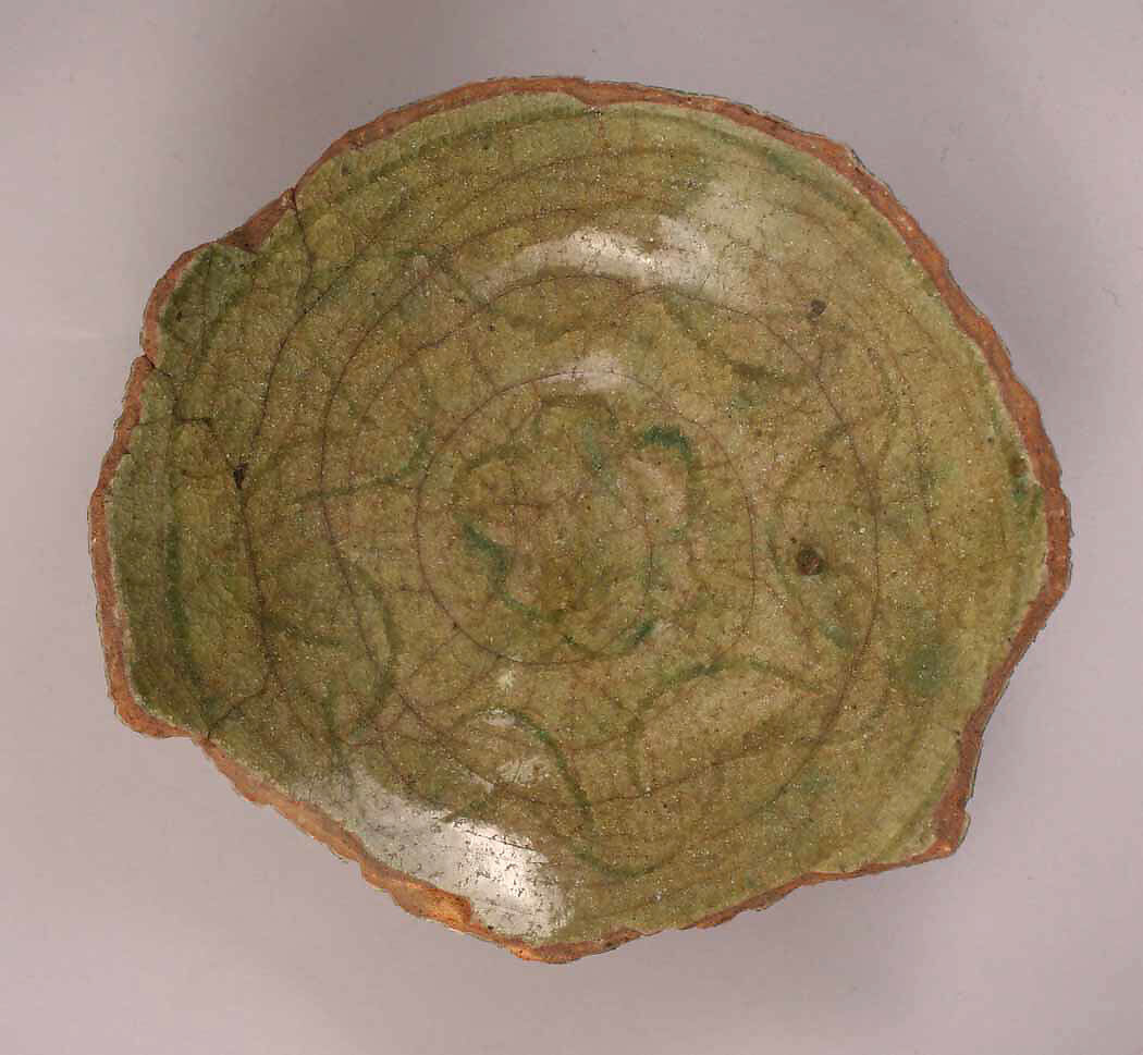 Ceramic Fragment, Earthenware; incised decoration under gray-green glaze 