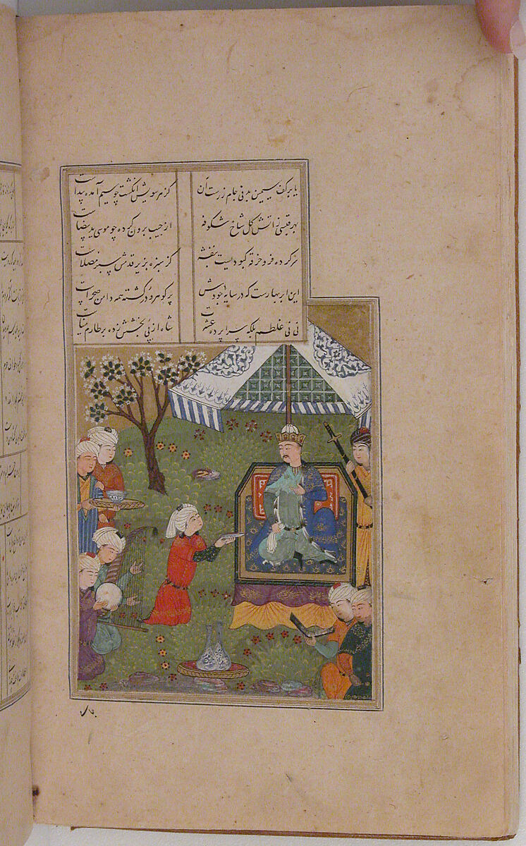 Divan (Collected Works) of Jami, Maulana Nur al-Din `Abd al-Rahman Jami (Iranian, Jam 1414–92 Herat), Ink, opaque watercolor, and gold on paper; leather binding