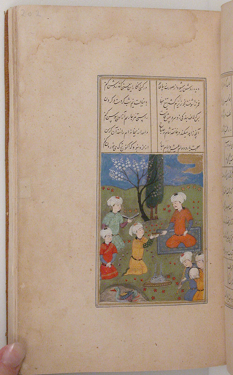 Divan (Collected Works) of Jami, Maulana Nur al-Din `Abd al-Rahman Jami (Iranian, Jam 1414–92 Herat), Ink, opaque watercolor, and gold on paper; leather binding