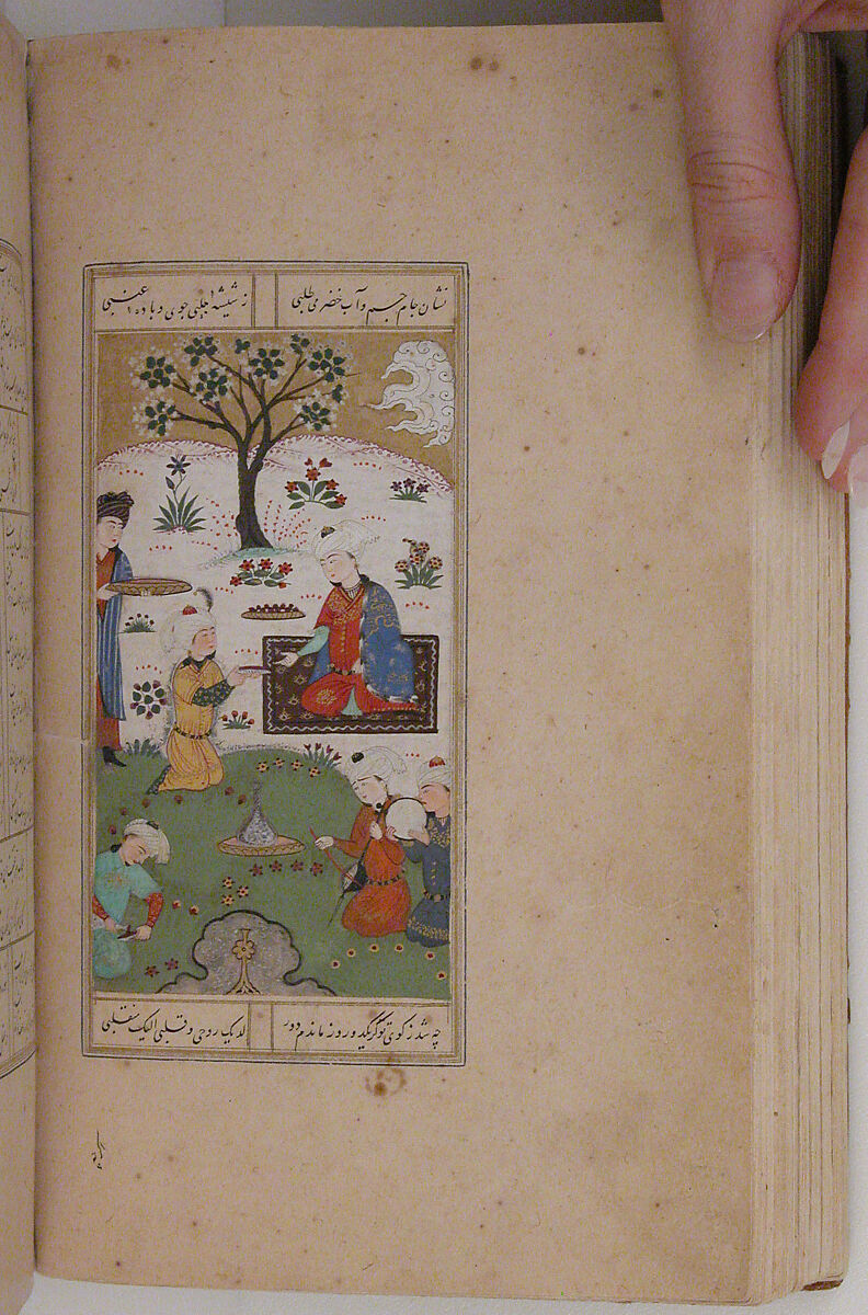 Divan (Collected Works) of Jami, Maulana Nur al-Din `Abd al-Rahman Jami (Iranian, Jam 1414–92 Herat), Ink, opaque watercolor, and gold on paper; leather binding