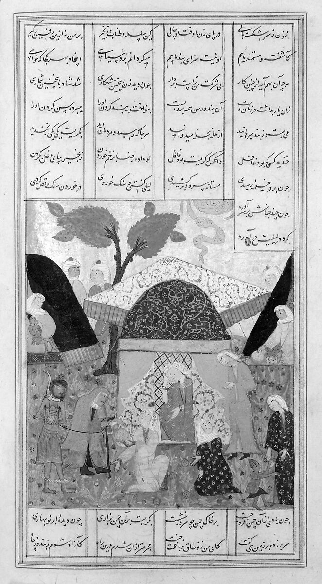Khamsa (Quintet) of Nizami of Ganja, Nizami (present-day Azerbaijan, Ganja 1141–1209 Ganja), Leather; tooled and gilded; ink on paper