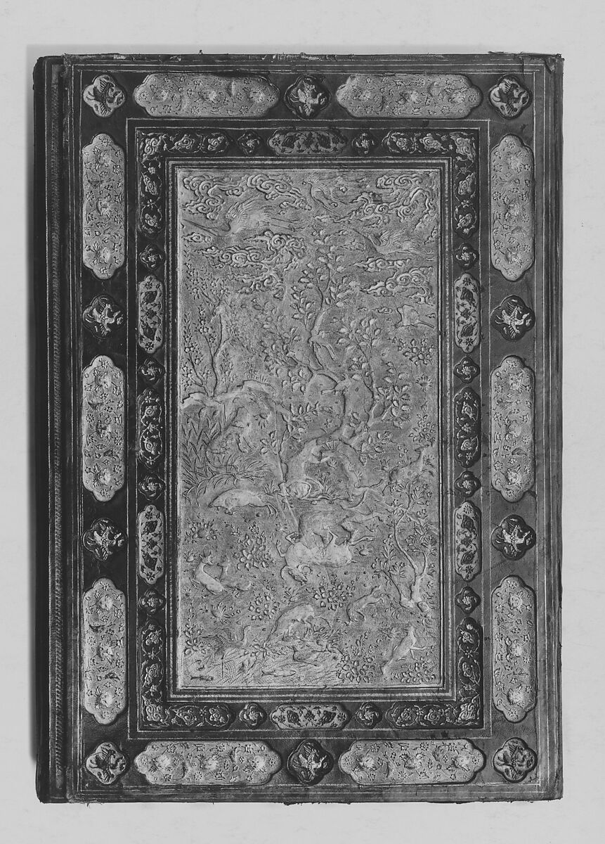 Shahnama (Book of Kings) of Firdausi, Abu'l Qasim Firdausi (Iranian, Paj ca. 940/41–1020 Tus), Leather; tooled and gilded; ink on paper