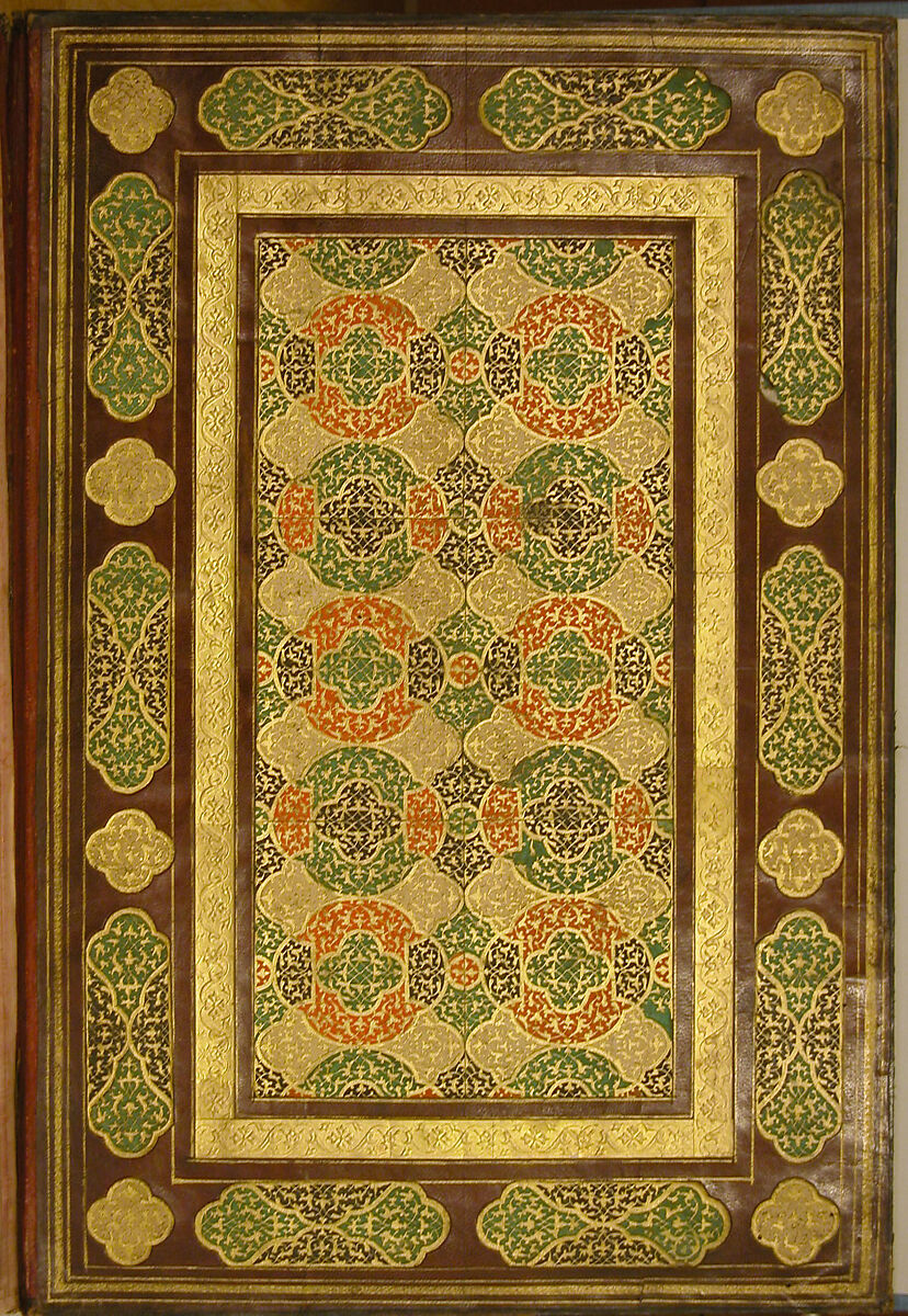 Shahnama (Book of Kings) of Firdausi, Abu'l Qasim Firdausi (Iranian, Paj ca. 940/41–1020 Tus), Leather; tooled and gilded; ink on paper