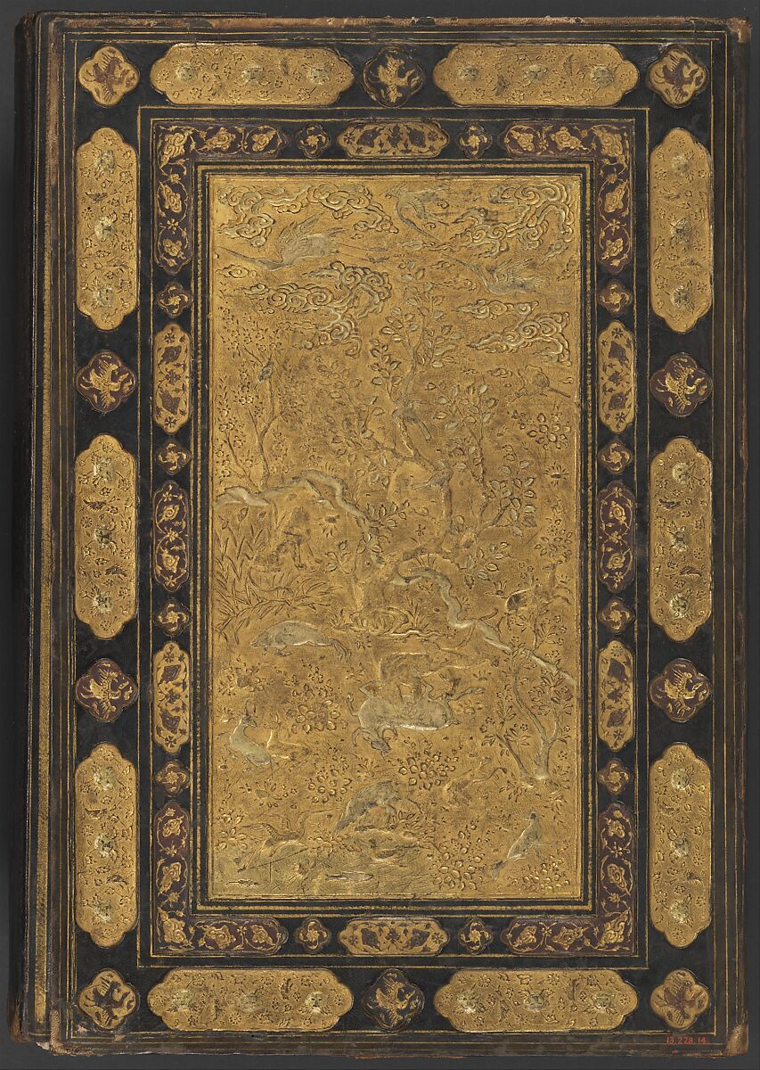 Shahnama (Book of Kings) of Firdausi, Abu&#39;l Qasim Firdausi (Iranian, Paj ca. 940/41–1020 Tus), Leather; tooled and gilded; ink on paper 