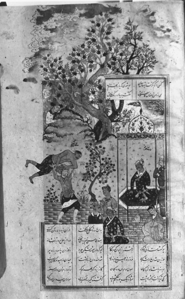 Shahnama (Book of Kings) of Firdausi, Abu'l Qasim Firdausi (Iranian, Paj ca. 940/41–1020 Tus), Ink, opaque watercolor, silver, and gold on paper; lacquer binding