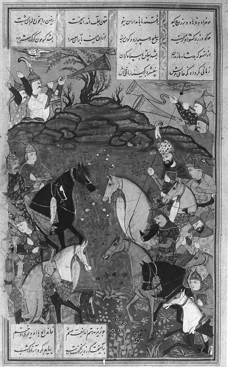 Shahnama (Book of Kings) of Firdausi, Abu'l Qasim Firdausi (Iranian, Paj ca. 940/41–1020 Tus), Ink, opaque watercolor, silver, and gold on paper; lacquer binding