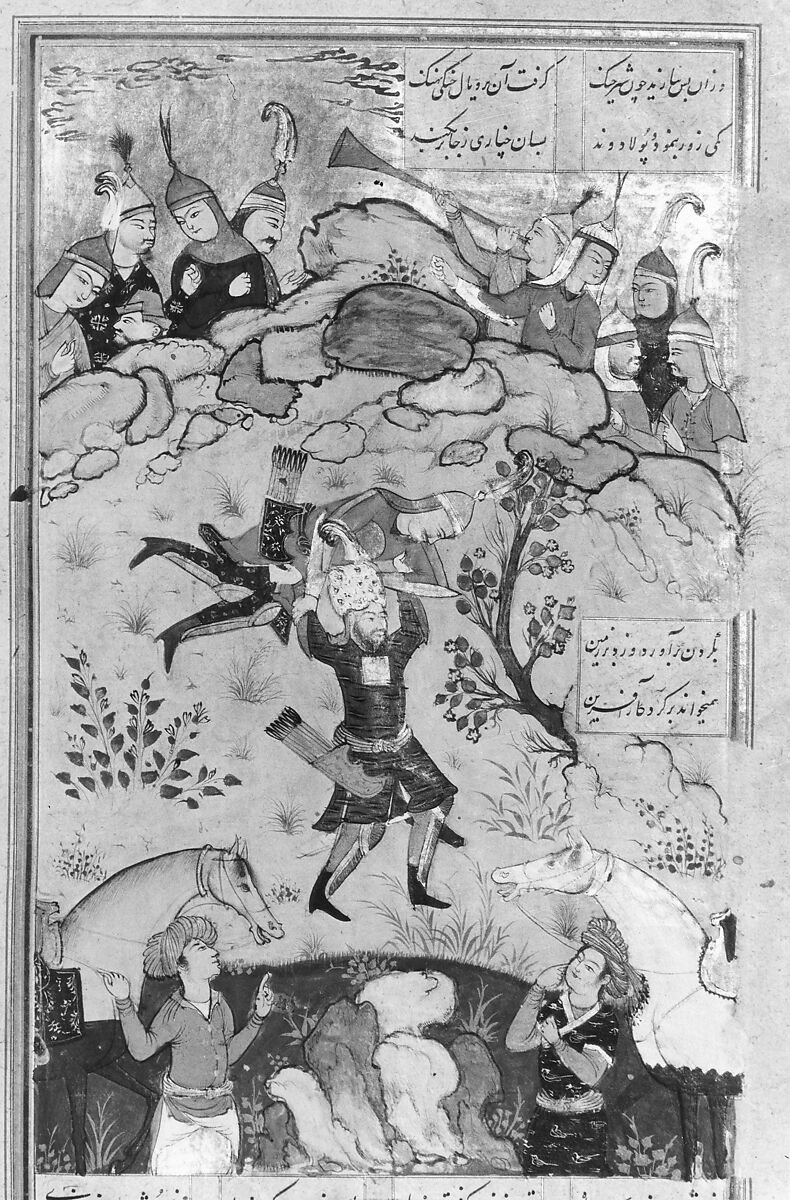 Shahnama (Book of Kings) of Firdausi, Abu'l Qasim Firdausi (Iranian, Paj ca. 940/41–1020 Tus), Ink, opaque watercolor, silver, and gold on paper; lacquer binding