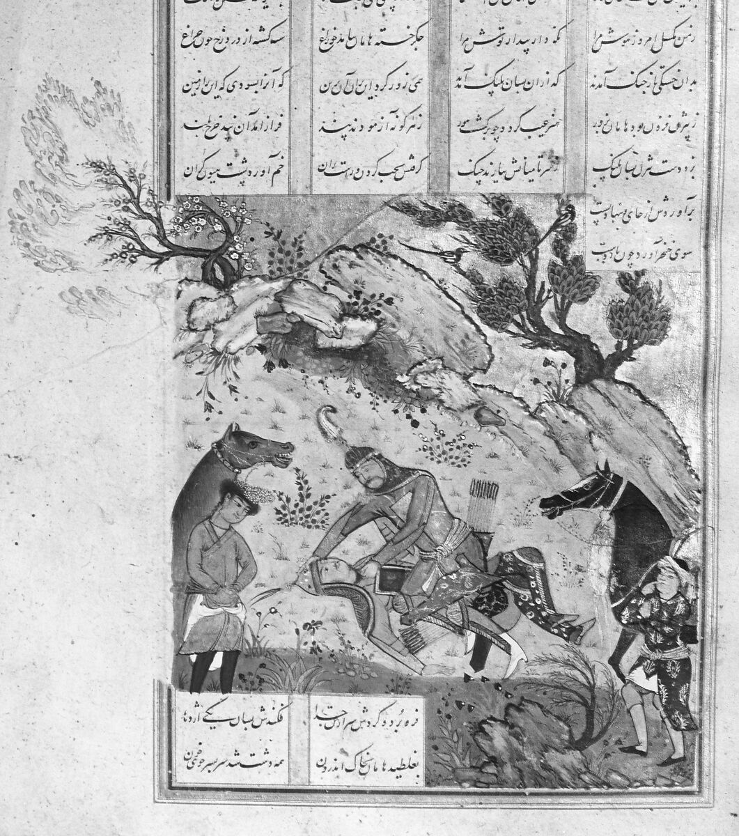 Shahnama (Book of Kings) of Firdausi, Abu'l Qasim Firdausi (Iranian, Paj ca. 940/41–1020 Tus), Ink, opaque watercolor, silver, and gold on paper; lacquer binding