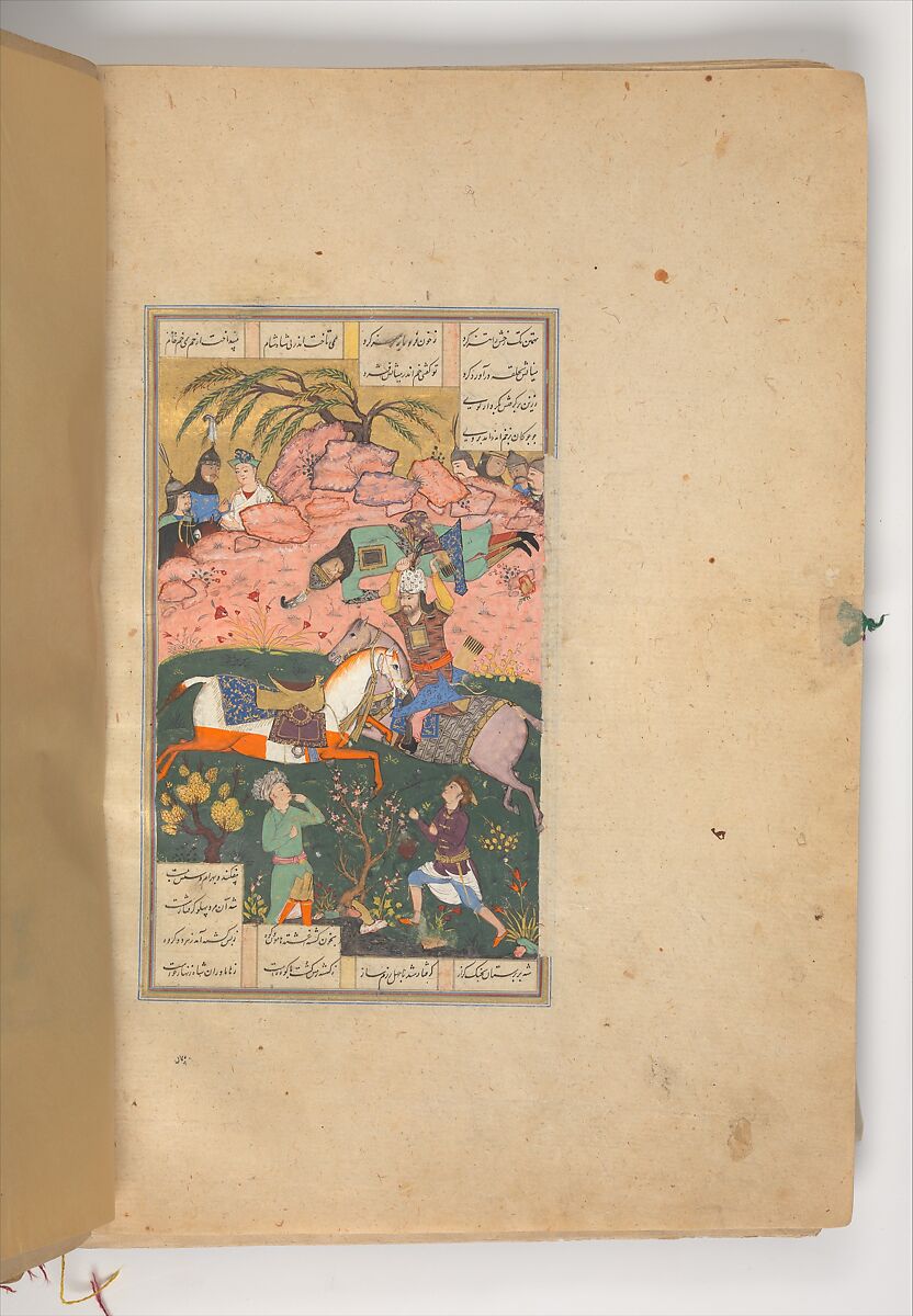 Shahnama (Book of Kings) of Firdausi, Abu'l Qasim Firdausi (Iranian, Paj ca. 940/41–1020 Tus), Ink, opaque watercolor, silver, and gold on paper; lacquer binding