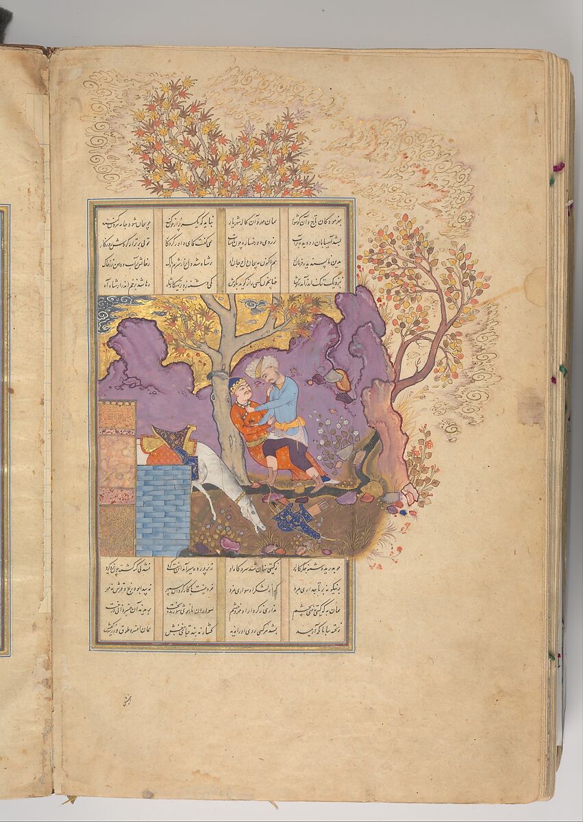 Shahnama (Book of Kings) of Firdausi, Abu'l Qasim Firdausi (Iranian, Paj ca. 940/41–1020 Tus), Ink, opaque watercolor, silver, and gold on paper; lacquer binding
