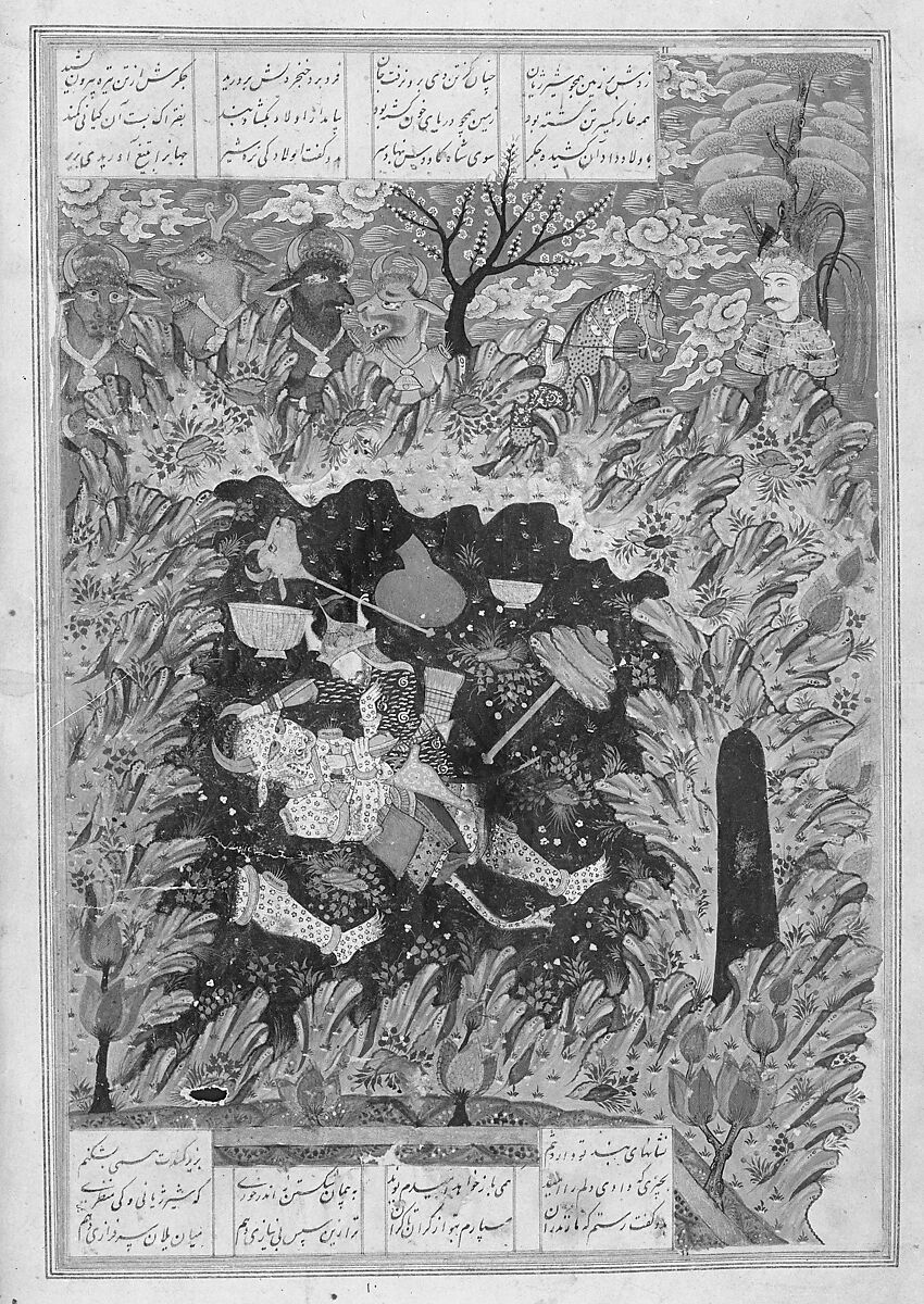 Shahnama (Book of Kings) of Firdausi, Abu'l Qasim Firdausi (Iranian, Paj ca. 940/41–1020 Tus), Opaque watercolor, ink, silver and gold on paper